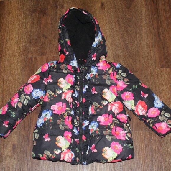 Infant Girls Rothschild Black Multi Floral Hooded Winter Coat Jacket size 24m